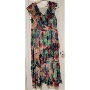 Soft Surroundings Ambrosia Tiered Maxi Dress Planterly Floral Size Large